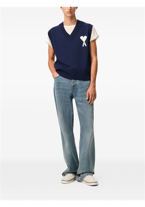 sdc sleeveless sweater uomo blue AMI PARIS | UKS860.KN0156A116